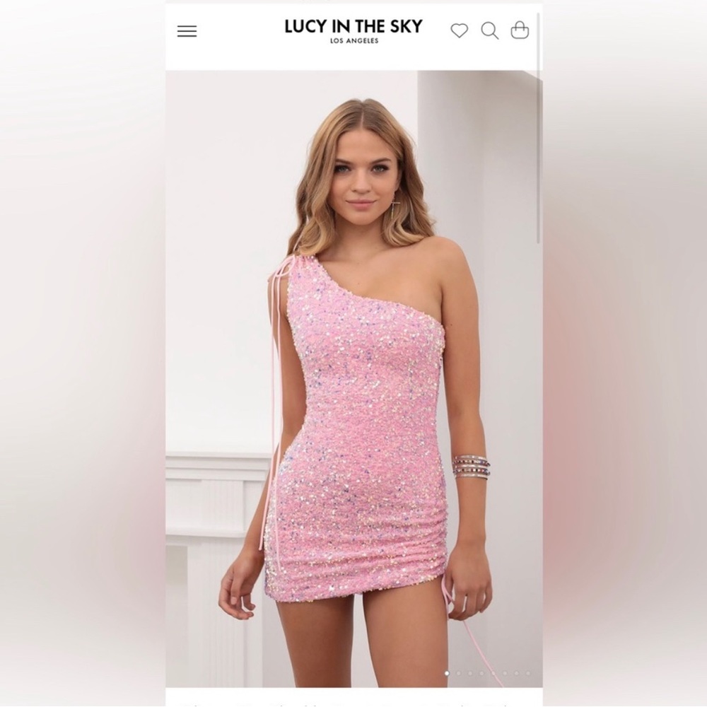 Lucy in the Sky pink one-shoulder sequin dress, size medium